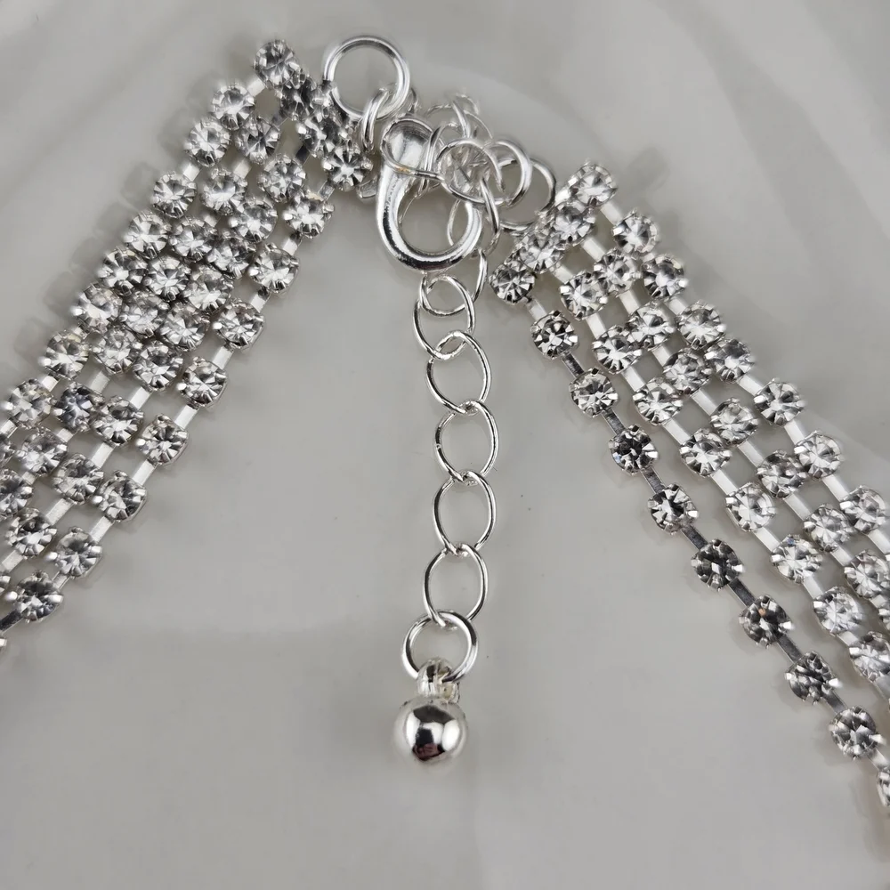 💎 Four Strand Rhinestone Statement Necklace | Holiday Sparkle Neckace - Picture 5 of 6